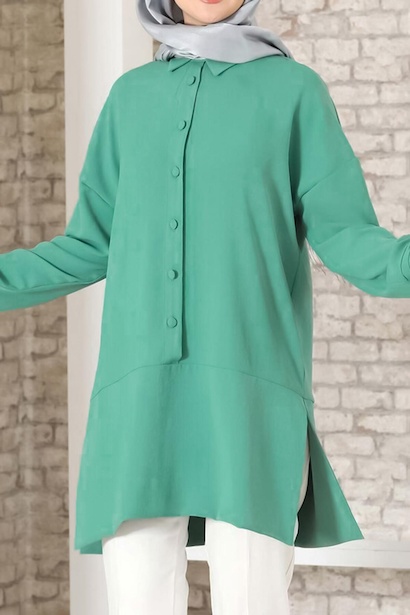 Kadın Düğmeli Tunik Yeşil 4