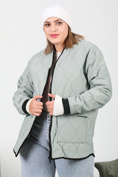 Büyük Beden Kapitone Mont Gri 6