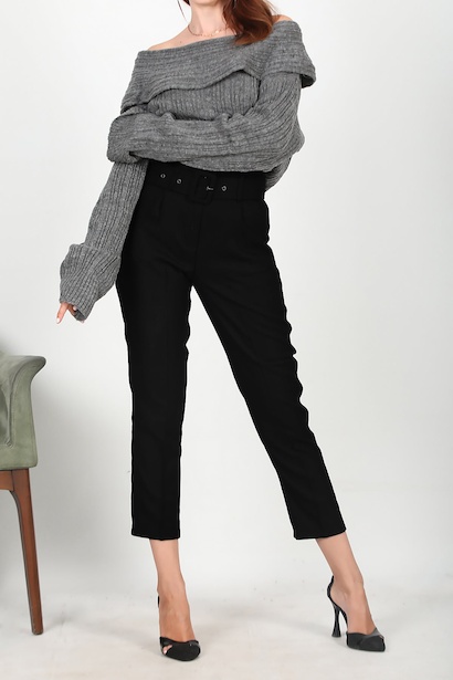 Kadın Kemerli  Havuç Pantolon Siyah