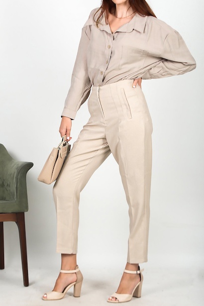 Kadın Yüksek Bel Bilek Boy Pantolon Taş