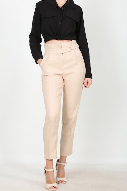 Kadın Kendinden Kemerli Pantolon Taş