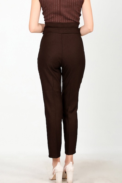 Kadın Kendinden Kemerli Pantolon Kahverengi Kahverengi 6