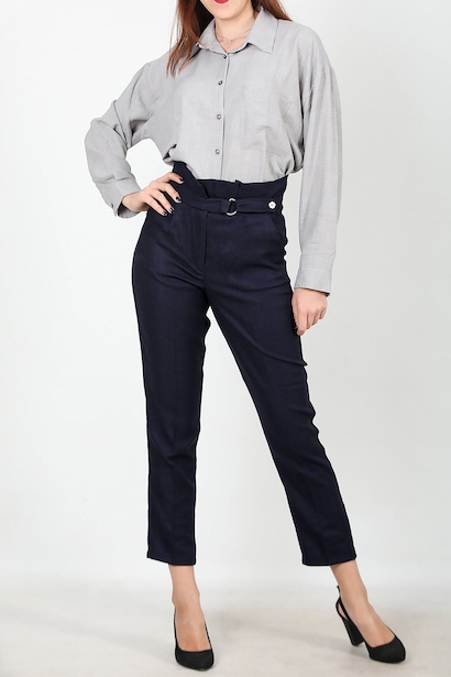 Kadın Kendinden Kemerli Pantolon Lacivert