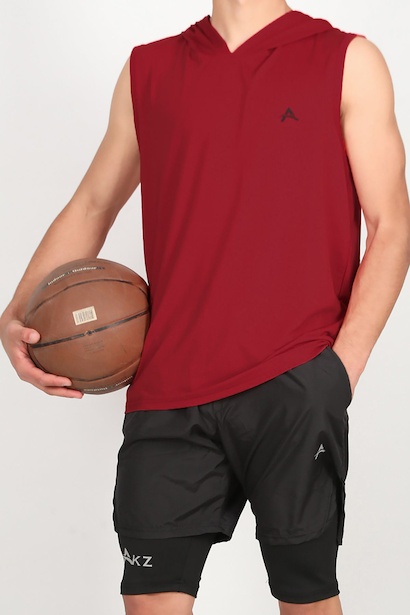 Erkek Kapşonlu Kolsuz T-shirt Kırmızı Kırmızı