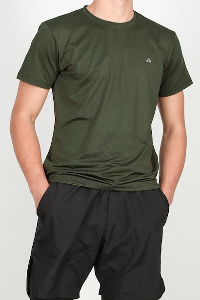 Erkek Bisiklet Yaka T-shirt Haki