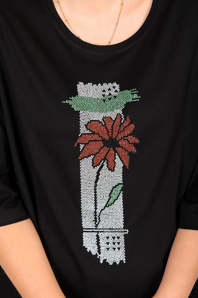 Büyük Beden Önü Taşlı Bluz Siyah Siyah 6