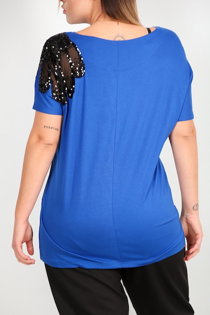 Büyük Beden Omuz Nakışlı Bluz Saks Saks 6