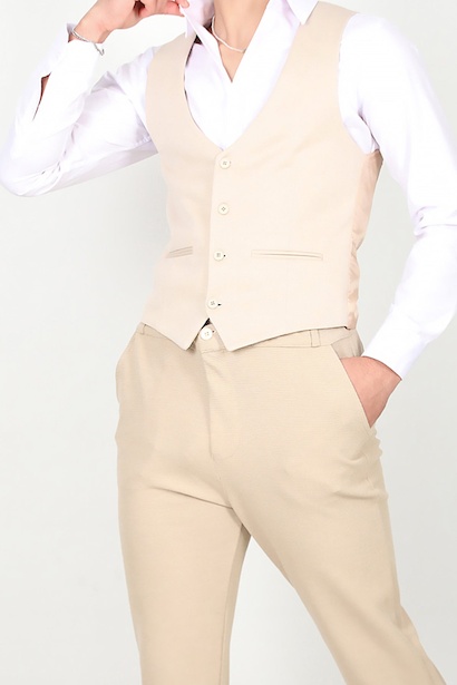 Erkek Klasik Yelek Bej  Bej