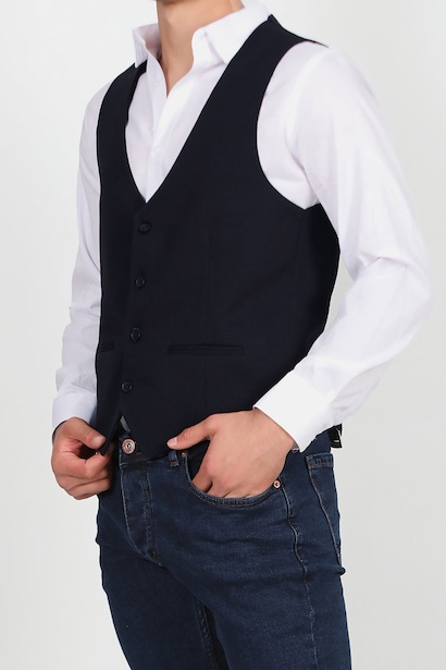 Erkek Kumaş Yelek Lacivert