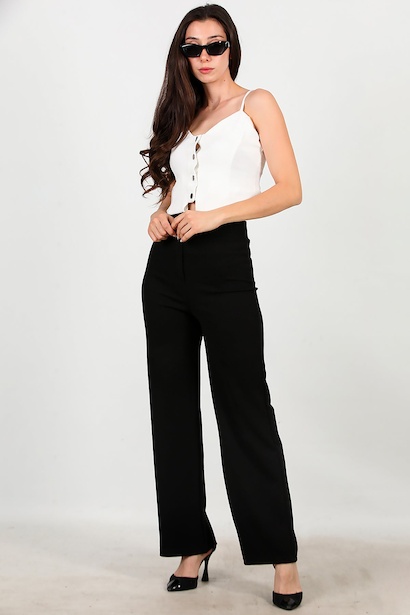 Kadın Palazzo Krep Kumaş Pantolon Siyah