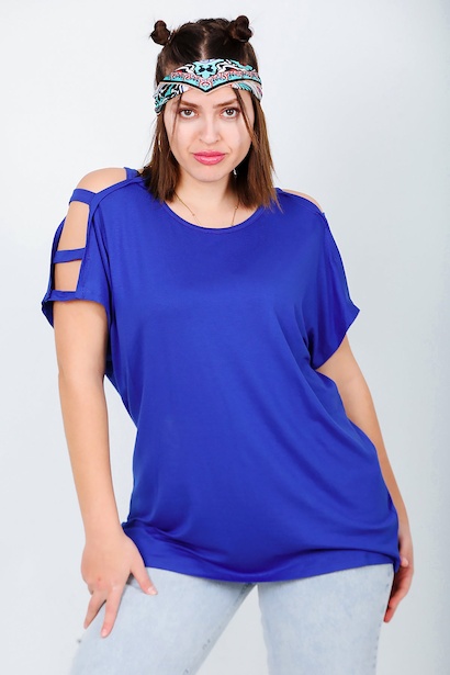 Büyük Beden Omuz Açık Bluz Saks