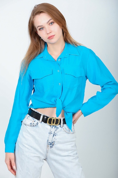 Kadın Uzun Kollu Gömlek Turkuaz