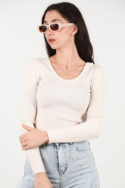 Kadın  Triko Bluz Ekru Ekru 6