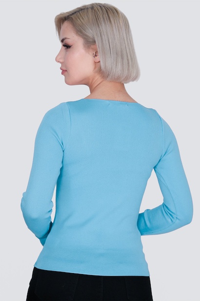 Kadın Kare Yaka Bluz Mavi Mavi 6