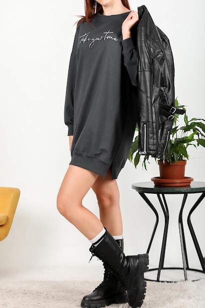 Kadın İki İplik Baskılı Tunik Elbise