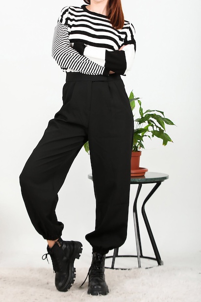 Kadın Cırtlı Paça Lastikli Pantolon