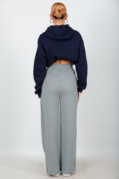 Kadın Yan Şeritli Baskılı Eşofman Gri Gri 6