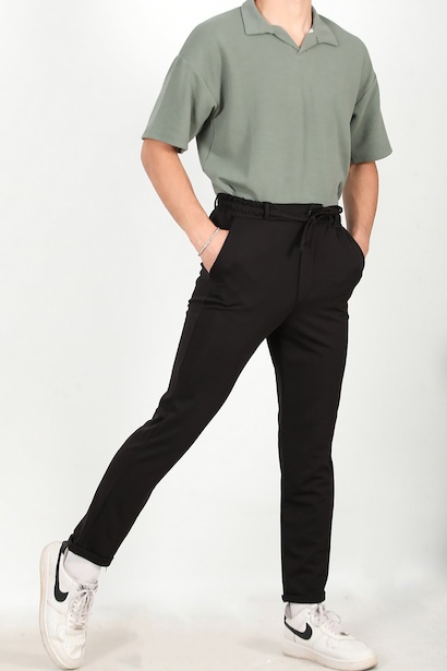 Erkek Duble Paça Jogger Pantolon Siyah