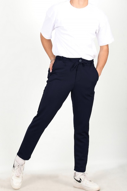 Erkek Düğmeli Jogger Pantolon Lacivert Lacivert