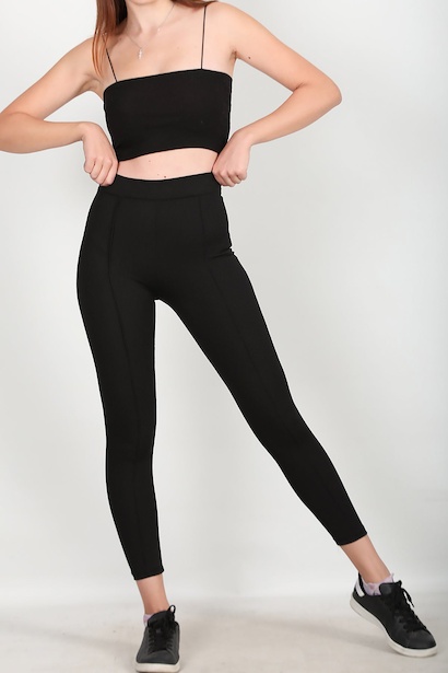 Kadın Fitilli Tayt Siyah