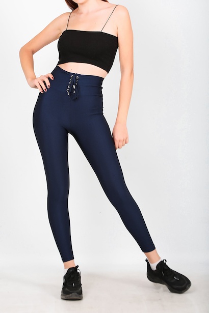 Kadın Kuşgözlü Parlak Tayt Lacivert