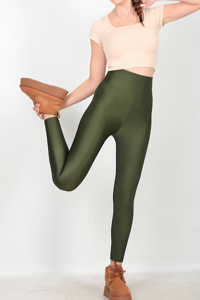Kadın Yüksek Bel Parlak Tayt Yeşil