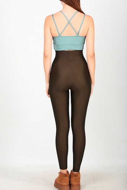 Kadın Yüksek Bel Parlak Tayt Kahverengi Kahverengi 6