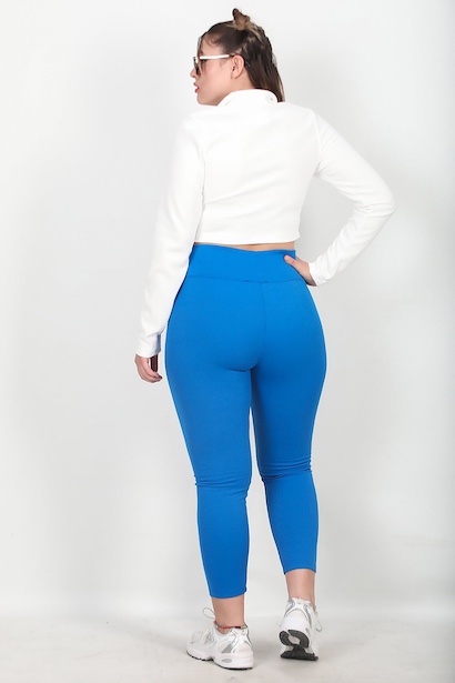 Büyük Beden Yüksek Bel Fitilli Tayt Saks Saks 6