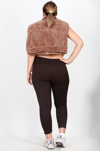 Büyük Beden Yüksek Bel Fitilli Tayt Kahverengi Kahverengi 6