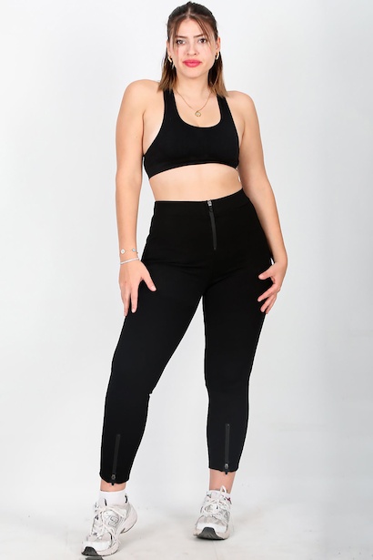 Büyük Beden Ön Ve Paça Fermuarlı Tayt