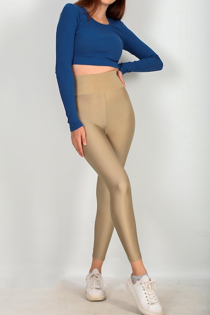 Kadın Yüksek Bel Parlak Tayt Taş