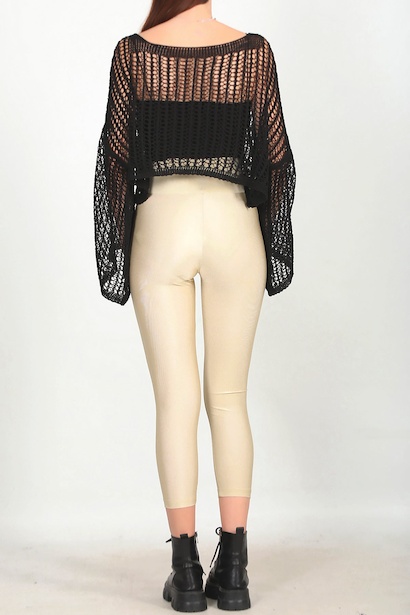 Kadın Yüksek Bel Parlak Tayt Krem Krem 6