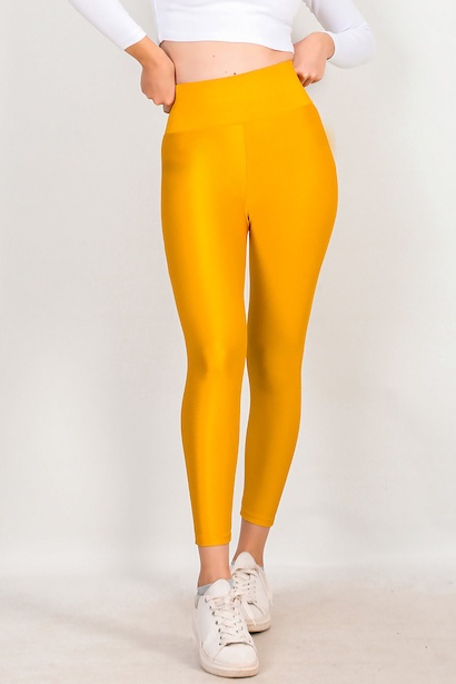 Kadın Yüksek Bel Parlak Tayt Sarı