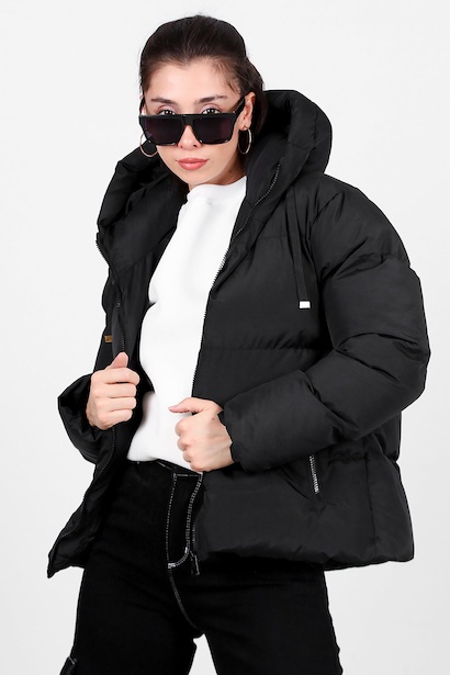 Overshort Kadın Oversize Kısa Mont Siyah
