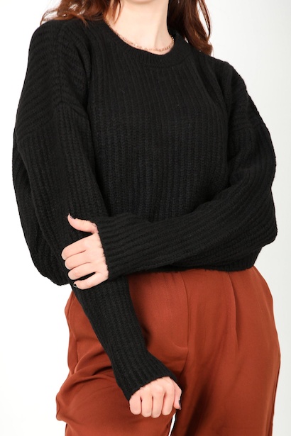 Kadın Bisiklet Yaka Kısa Salaş Kazak Siyah