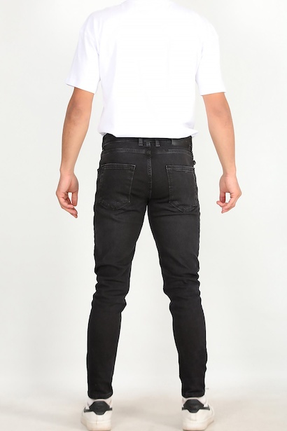 Erkek Tırnaklı Dar Paça Kot Pantolon Siyah Siyah 6