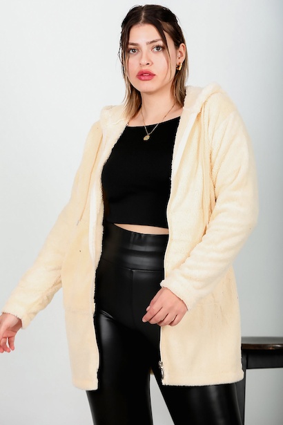 Büyük Beden Peluş Ceket Taş Taş