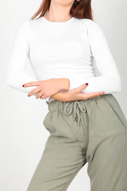 Kadın Bisiklet Yaka Kısa Uzun Kol Bluz Beyaz