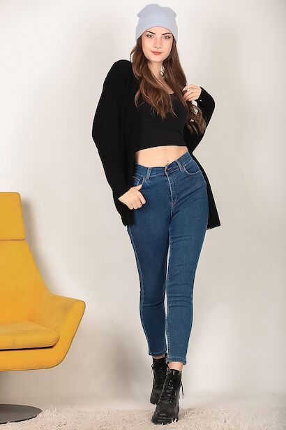 Kadın Likralı Mom Jeans Pantolon 