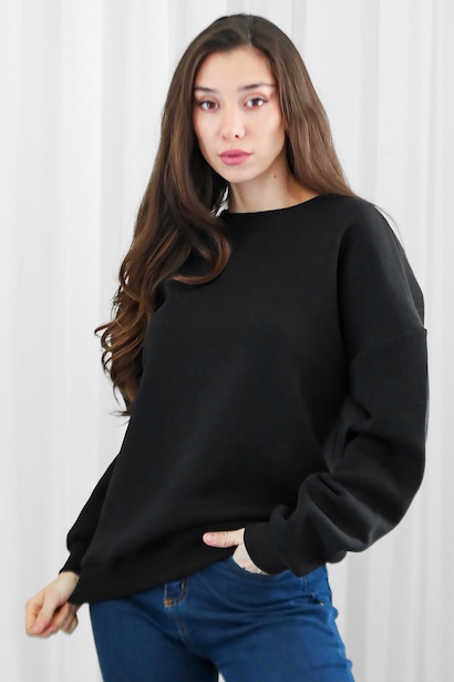 Kadın Bisiklet Yaka Üç İplik Oversize Sweat 