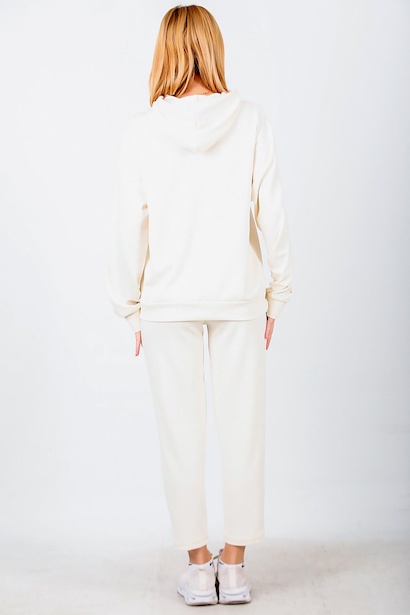 Kadın Kapşonlu Pantalonlu Sweat Takım  Ekru 6