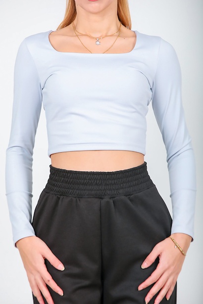 Kadın Kare Yaka Kısa Bluz  Lila 6