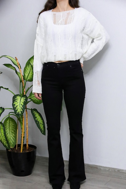 Kadın İspanyol Paça Pantolon  Siyah 6