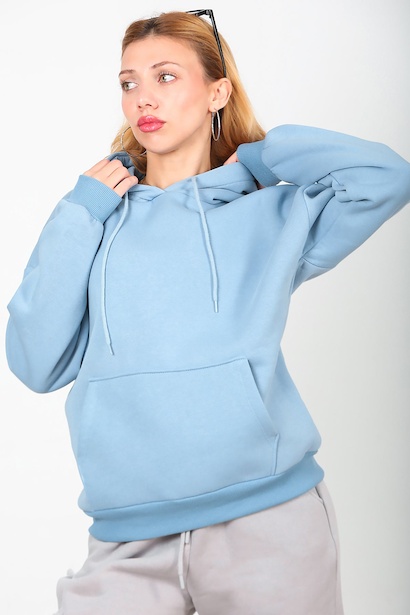 Kadın Kapşonlu Sweat  Mavi