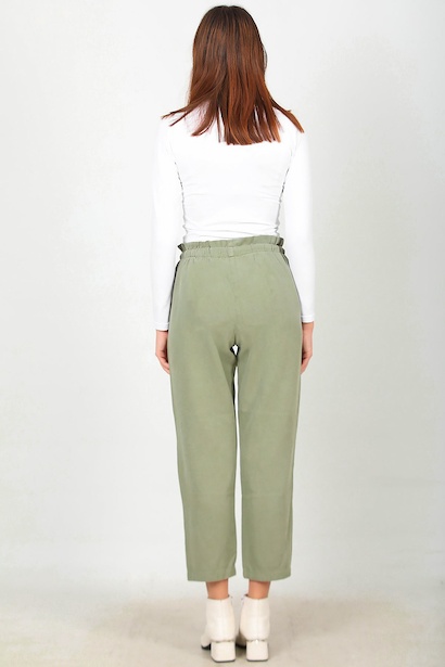 Kadın Bel Bağcıklı Pantolon  Haki 6