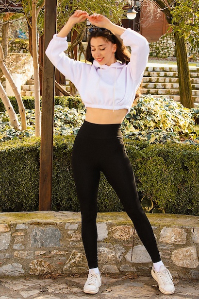 Kadın Yüksek Bel Şardonlu Dalğıç Tayt  Siyah 6