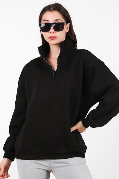 Kadın Yarım Balıkçı Yaka Fermuarlı Sweat 