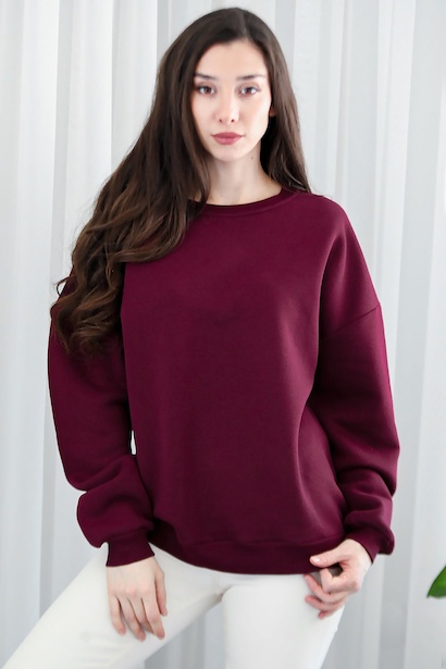 Kadın Bisiklet Yaka Üç İplik Oversize Sweat 