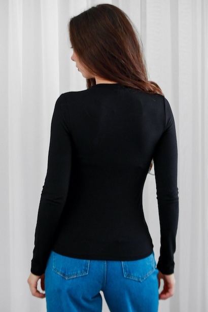 Kadın Bisiklet Yaka Bluz  Siyah 6