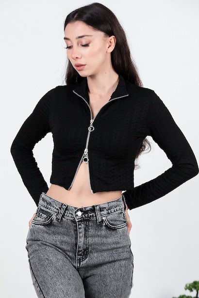 Kadın Çift Fermuarlı Burgu Ceket 